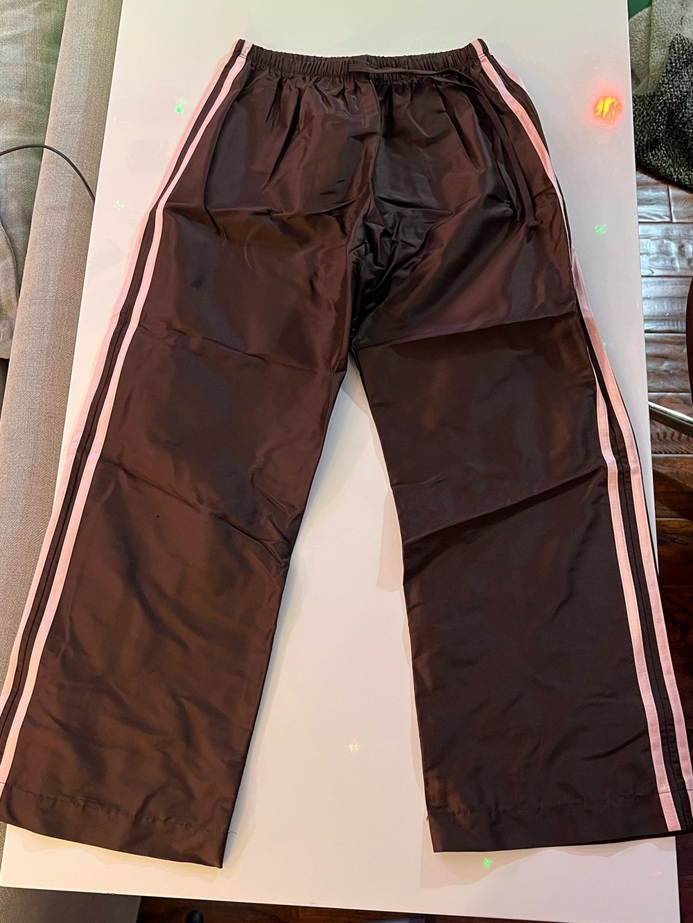 DONNI. Silk Track Pants Brown Pink Stripe XS Nuuly